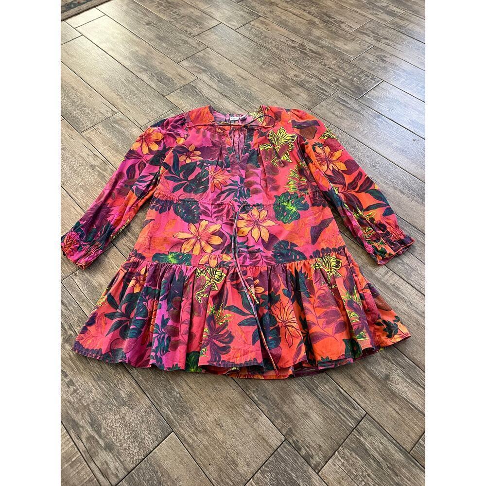 Luna Skies Women's Multicolor Floral Print Cotton Blend Mini Dress Size Small